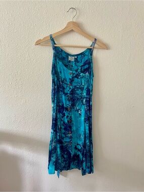 Blue Sky Women’s Vintage Button Down Blue Tie Dye Tank Dress